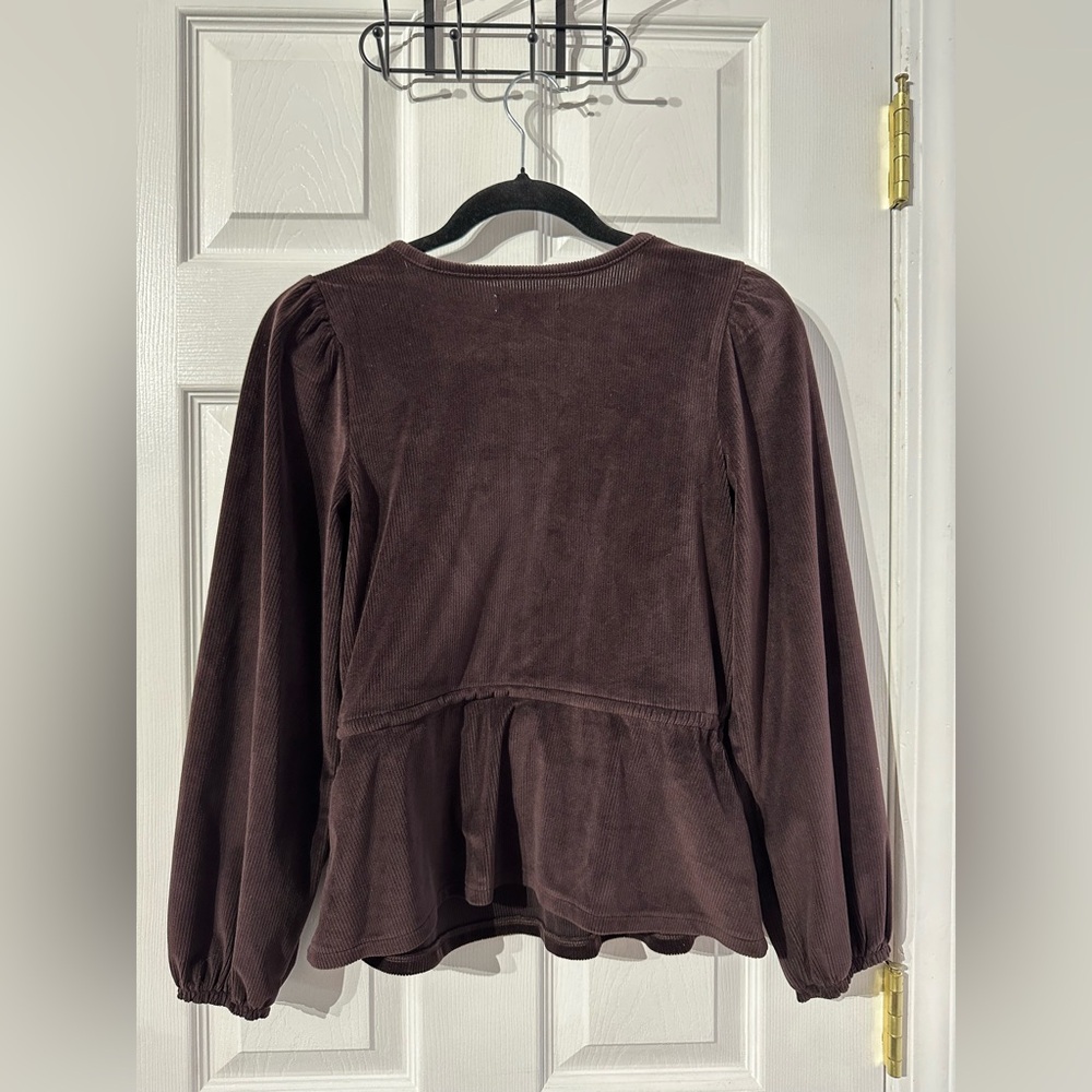 Madewell Elegant Velvet Dark Purple Wrap Top (XS) - Picture 14 of 15